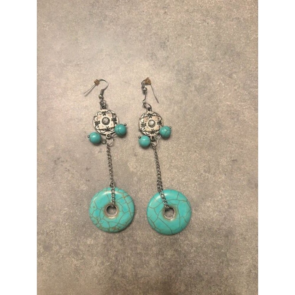 Long turquoise/ silver color earrings